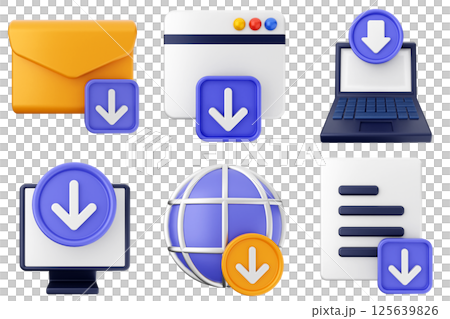 3d download data media icon set bundle 3d download data media icon set bundle 125639826