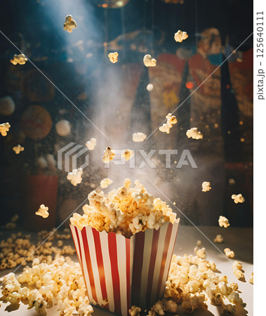 あふれて弾け飛ぶポップコーン 125640111