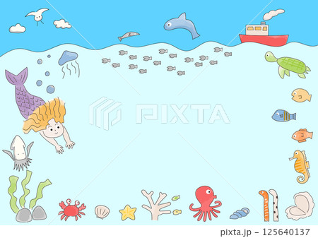 人魚と海の生き物たちのフレーム 125640137