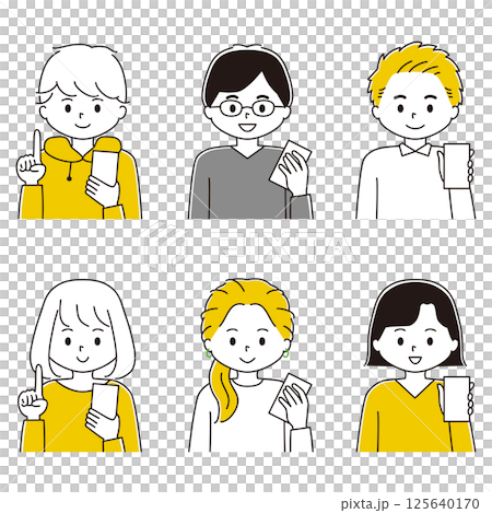 スマートフォンを使う男女のイラストセット 125640170