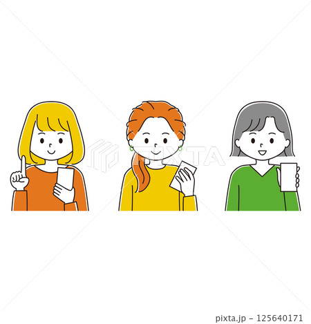 スマートフォンを使う女性のイラストセット 125640171