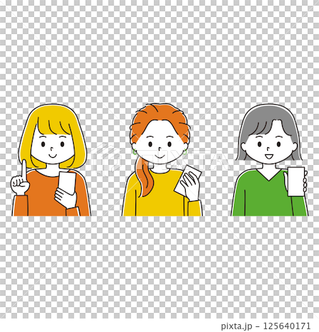 Illustration set of a woman using a smartphone 125640171