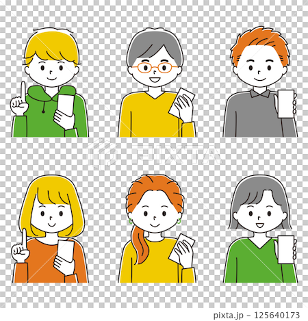 男性和女性使用智慧型手機的插圖集 125640173