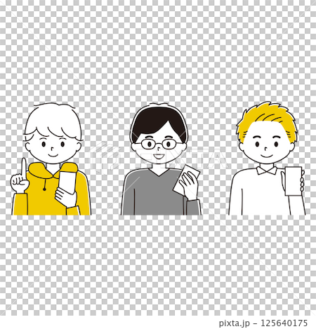 Illustration set of a man using a smartphone Illustration set of a man using a smartphone 125640175