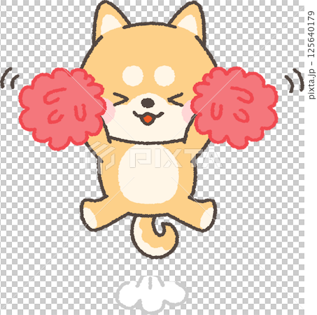 A brown Shiba Inu cheering with pom-poms 125640179