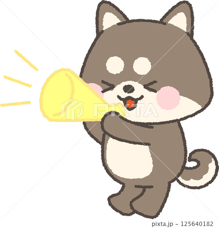 メガホンで応援する黒柴犬 125640182