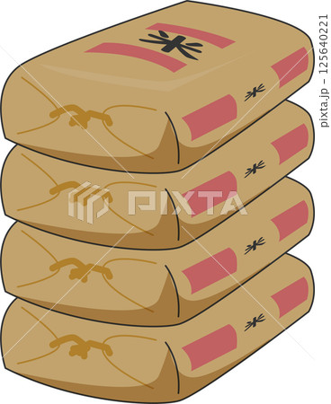 積みあがった備蓄米の米袋 125640221