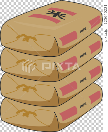 積みあがった備蓄米の米袋 125640221