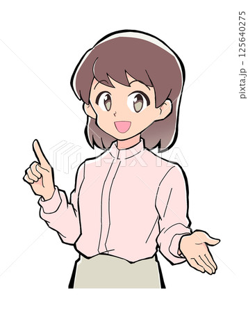 指差しで説明する女性のイラスト／笑顔 125640275