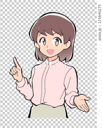 指差しで説明する女性のイラスト／笑顔 125640275