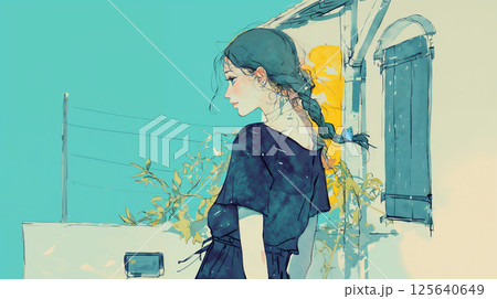 遠くを見る女性の後ろ姿 125640649