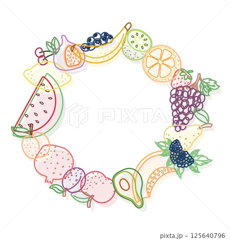 Fruit wreath in outlined style, isolated on white background 125640796
