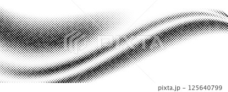 Black halftone dot wave pattern. Abstract grain fluid texture. Dotted grit curve wallpaper. Undulate swoosh overlay for poster, booklet, banner, brochure, flyer, leaflet. Vector rasterized background Black halftone dot wave pattern. Abstract grain fluid texture. Dotted grit curve wallpaper. Undulate swoosh overlay for poster, booklet, banner, brochure, flyer, leaflet. Vector rasterized background 125640799