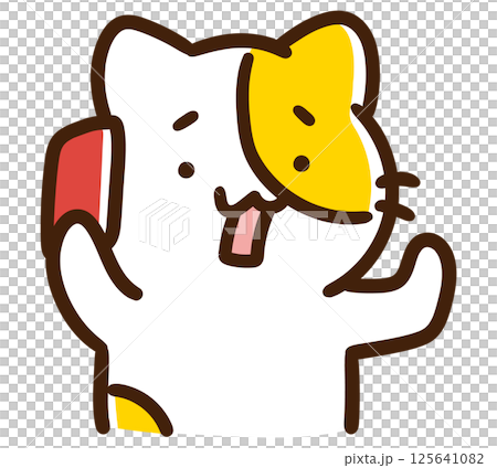 困った事態をスマホで相談するかわいいねこのキャラクターの上半身イラスト 125641082