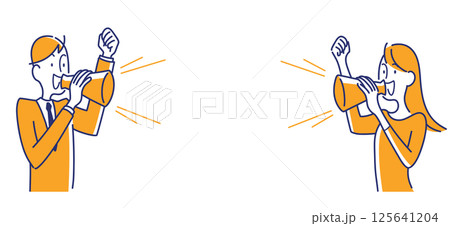応援をしている男女のフレーム 125641204
