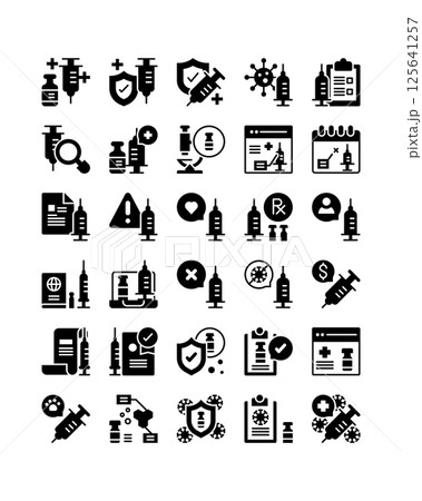 vaccine and treatment Medical diagnosis for health, solid icon set vaccine and treatment Medical diagnosis for health, solid icon set 125641257