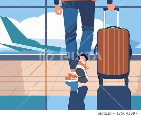 空港でスーツケースを引いて歩いている人の足元 空港でスーツケースを引いて歩いている人の足元 125641997