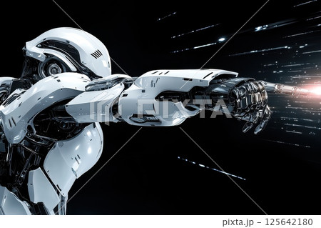 Sleek Futuristic Robot with Metallic Finish in Dynamic Pose Sleek Futuristic Robot with Metallic Finish in Dynamic Pose 125642180