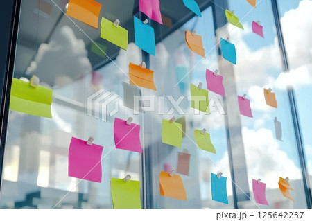 A wall covered in colorful sticky notesのイラスト素材 [125642237] - PIXTA