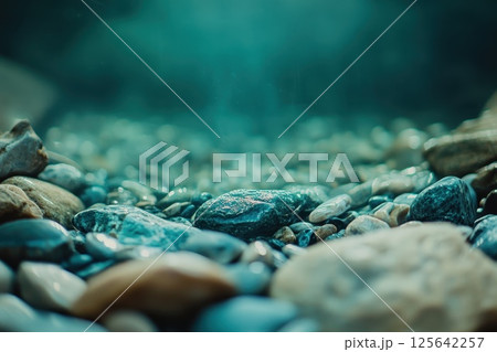 A rock field with a blue sky in the background 125642257