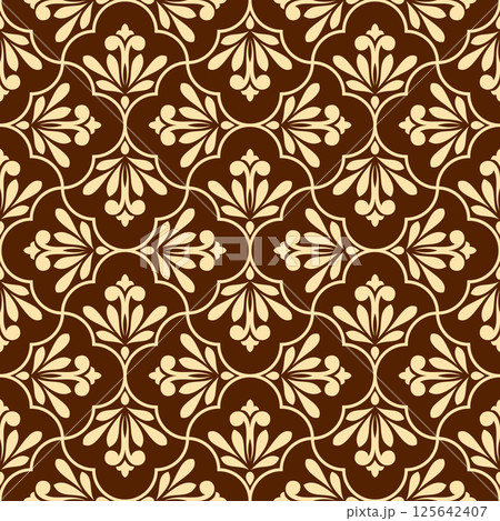 Flower geometric pattern. Seamless vector background. Golden and brown ornament 125642407
