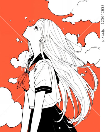 空を見上げる女の子 空を見上げる女の子 125642658