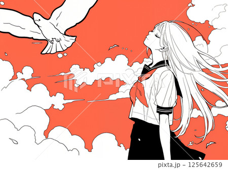 空を見上げる女の子 125642659