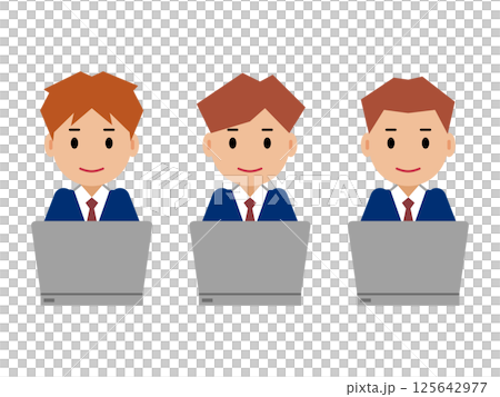 パソコンを操作する紺色スーツの若い男性 パソコンを操作する紺色スーツの若い男性 125642977