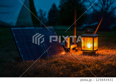 停電や災害時に備えるソーラーパネルとランタンの防災グッズ停電や災害時に備えるソーラーパネルとランタン 停電や災害時に備えるソーラーパネルとランタンの防災グッズ停電や災害時に備えるソーラーパネルとランタン 125643431