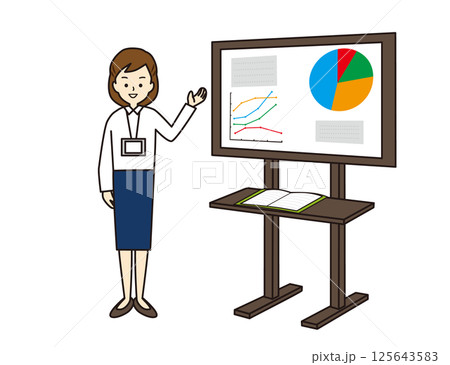 電子黒板を使って説明をするスカート姿の女性 125643583
