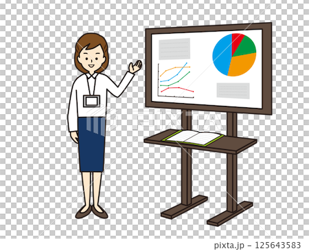 一位穿著裙子的女士正在用電子白板講解某事 125643583