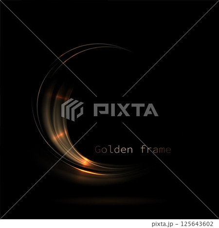 Round gorgeous isolated brown frame with bright glitter on black background 125643602