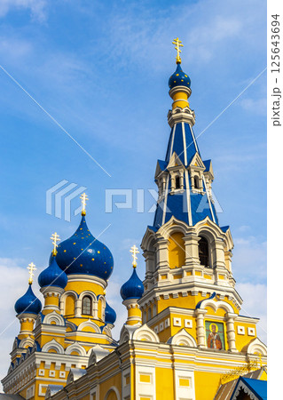 Saint Nicholas church cathedral with blue onion dome Brest Belarus. Saint Nicholas church cathedral with blue onion dome Brest Belarus. 125643694