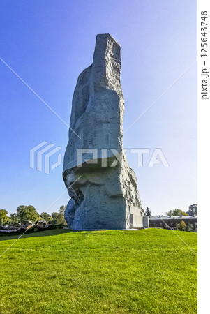 Massive gray stone rock monument sculpture statue Brest Fortress Belarus. Massive gray stone rock monument sculpture statue Brest Fortress Belarus. 125643748