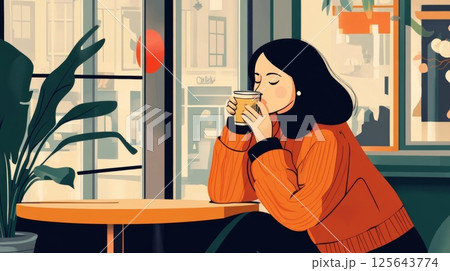 カフェでコーヒーを飲む女性 125643774