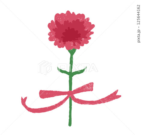 母の日に贈るカーネーションの手描き風イラスト（リボン付き） 125644162