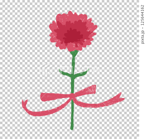 母の日に贈るカーネーションの手描き風イラスト（リボン付き） 125644162