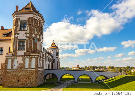 Mir Castle majestic fortification fortress Park monument in Mir Belarus. 125644183