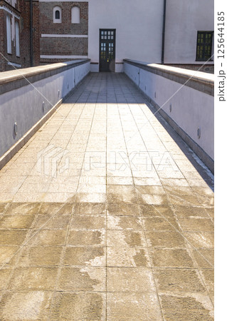 Mir Castle majestic fortification fortress monument inside courtyard in Belarus. 125644185