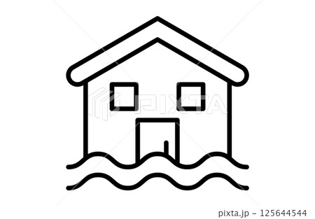 水没する住まいのシンプルアイコンベクターイラスト 水没する住まいのシンプルアイコンベクターイラスト 125644544