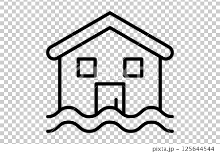 水没する住まいのシンプルアイコンベクターイラスト 水没する住まいのシンプルアイコンベクターイラスト 125644544