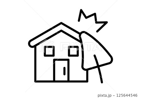 倒木の被害に遭う住まいのシンプルアイコンベクターイラスト 倒木の被害に遭う住まいのシンプルアイコンベクターイラスト 125644546