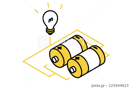 並列つなぎをした乾電池のシンプルな線画アイコン、アイソメトリックイラスト 125644623