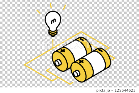 並列つなぎをした乾電池のシンプルな線画アイコン、アイソメトリックイラスト 125644623