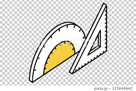 Simple line icon of a set square and protractor used in arithmetic, isometric illustration 125644642