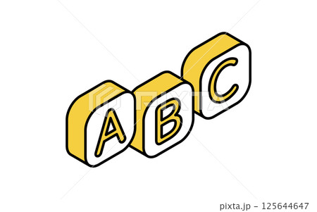 アルファベットABC、英語学習のシンプルな線画アイコン、アイソメトリックイラスト 125644647