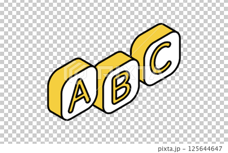 アルファベットABC、英語学習のシンプルな線画アイコン、アイソメトリックイラスト 125644647