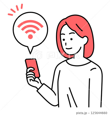 Wi-Fi-に繋がっているスマートフォンを持つカジュアルな女性 125644660