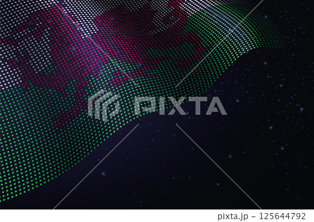 Wales digital flag made of dots over a starry background 125644792