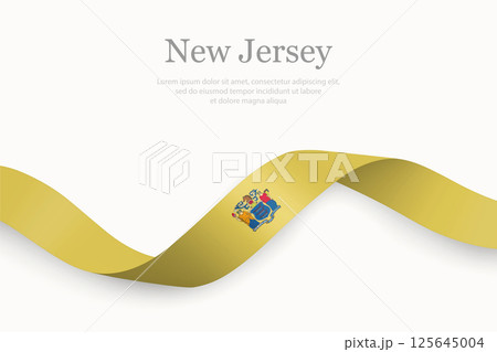 New Jersey Flag on Waving Ribbon. State of United States 125645004